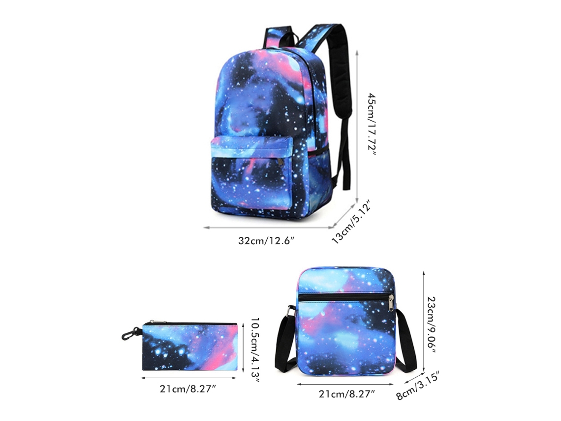 Conjunto 3 em 1 Mochila Escolar Infantil com Bolsa Transversal e Estojo Cartoon para Presente