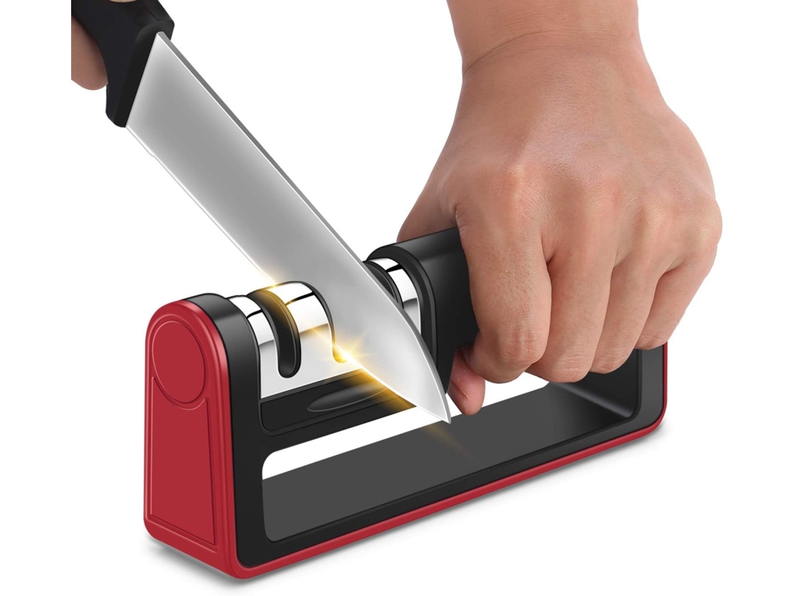 Afiador De Facas Manual, Sistema Profissional 3 Em 1 Para Domésticas, Base Antiderrapante Aquaforge (vermelho)