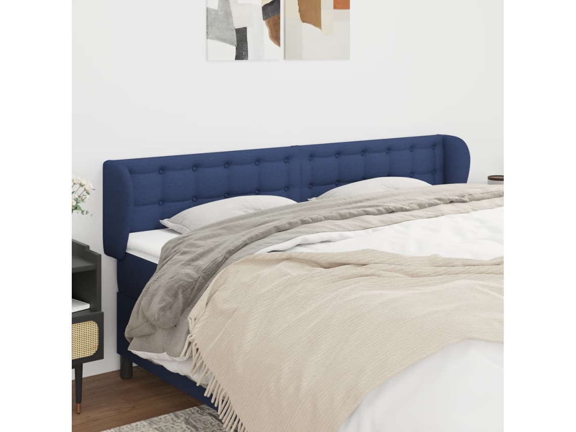 Vidaxl Cabeceira De Cama C/ Abas Tecido 203x23x78/88 Cm Azul