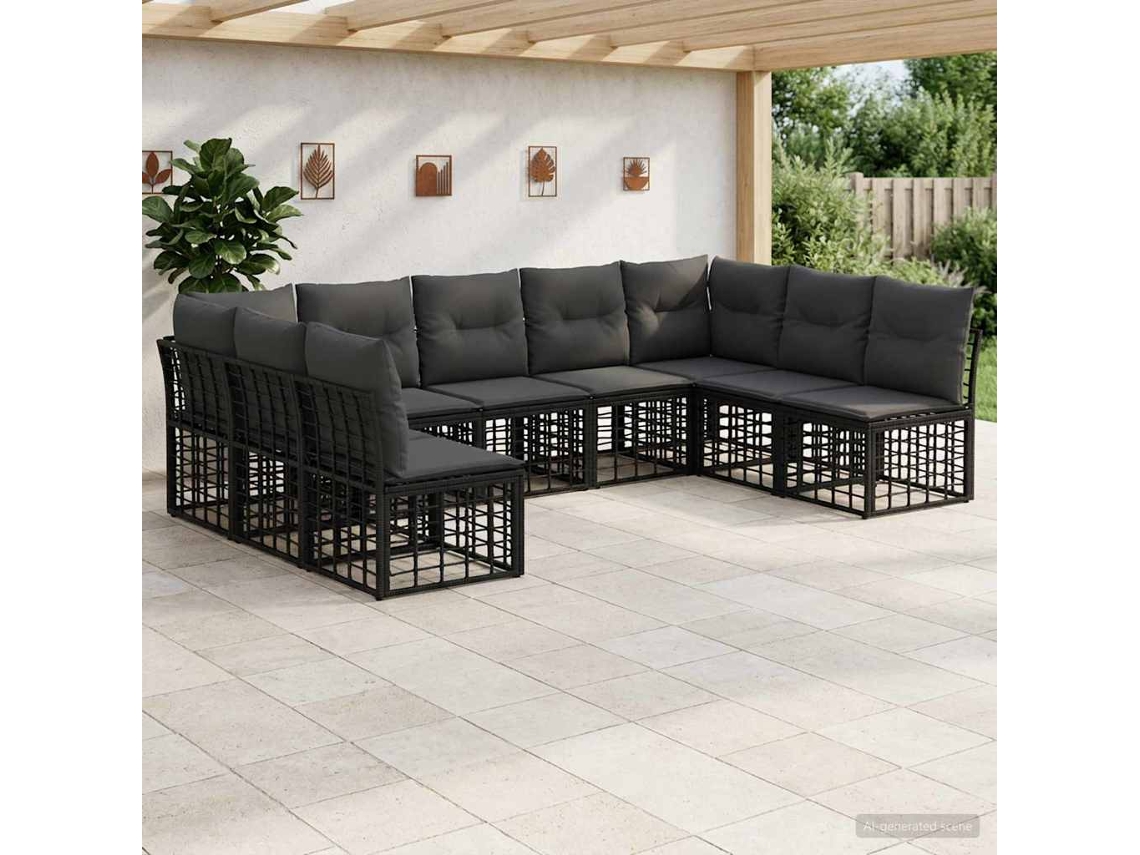 Vidaxl Conjunto De Sofás Para Exterior Preto Poliéster