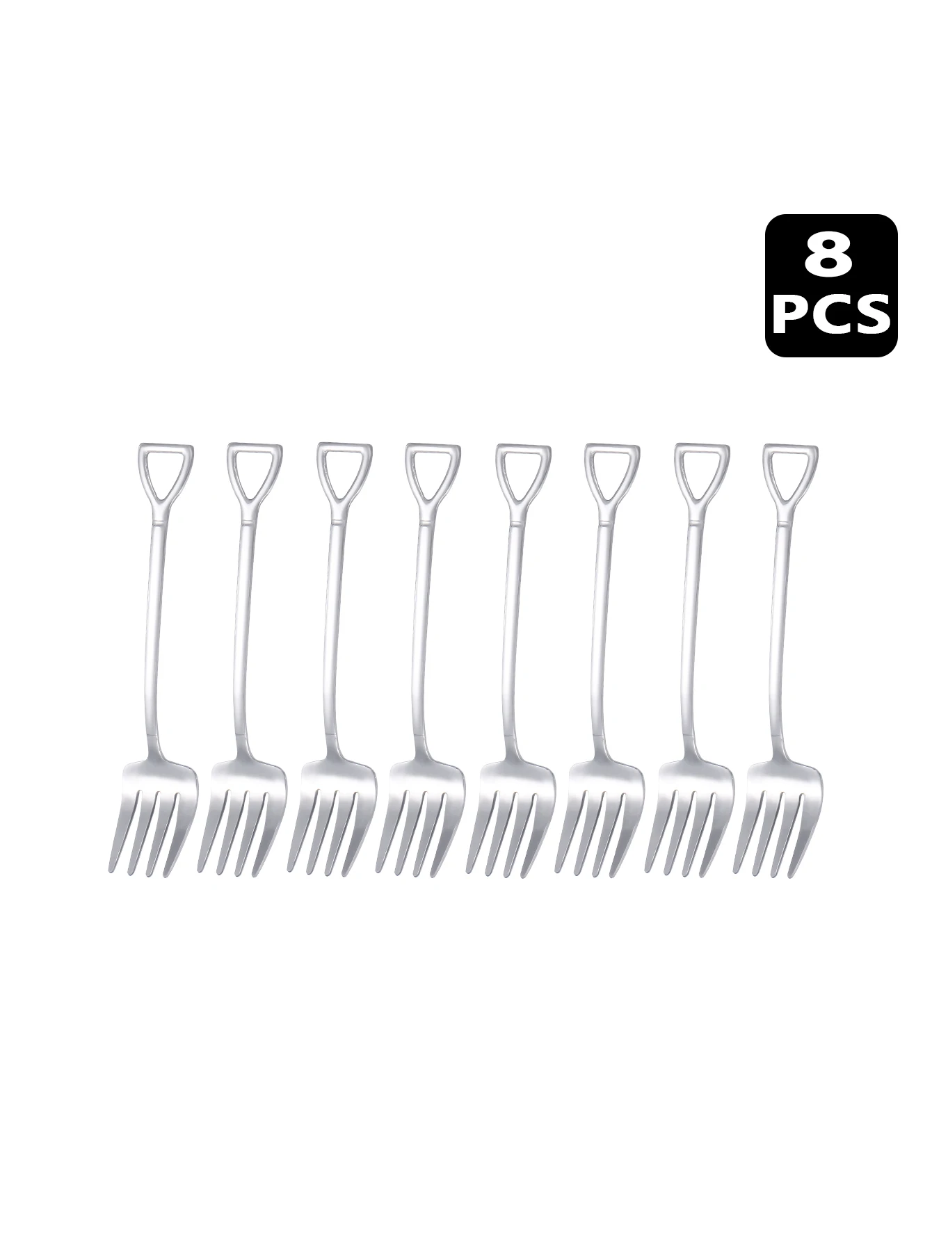 Conjunto De Garfos Para Sobremesa E Frutas Em Aço Inoxidável (8 Peças, Prateado), Com Formato De Pá.