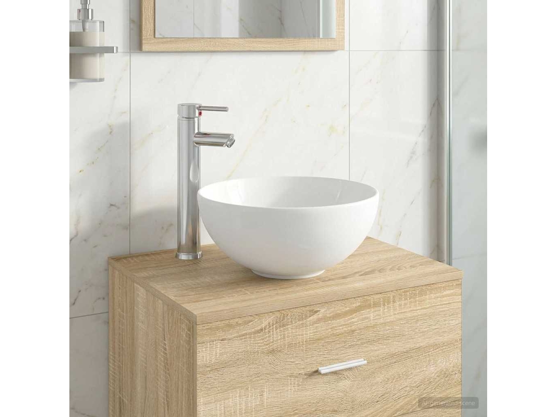 Vidaxl Pia De Banheiro Com Torneira E Dreno Cromo 32 X 32 X 13 Cm