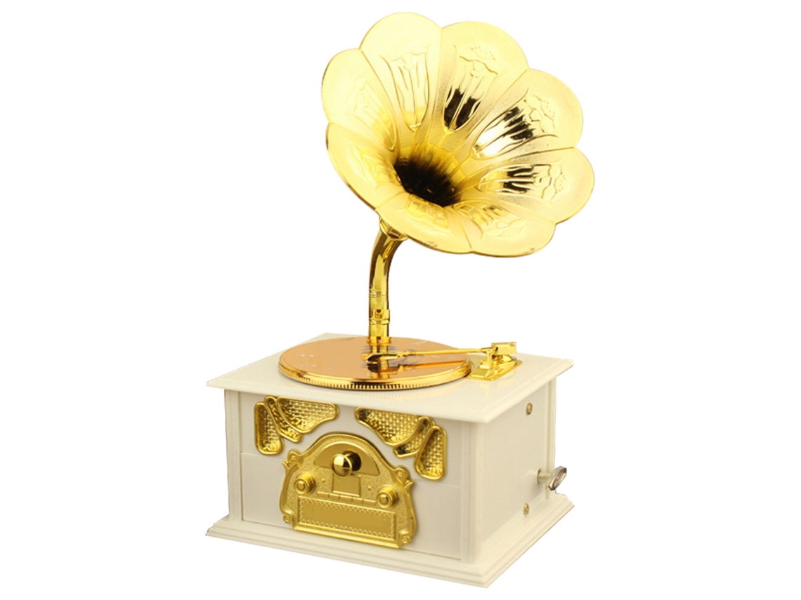 Caixa de Música Gramofone Clássico Branco Decorativo