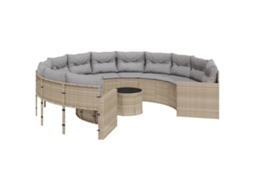 Maison Exclusive - Sofá De Jardim Com Mesa E Almofadões Redondo Vime Pe Bege