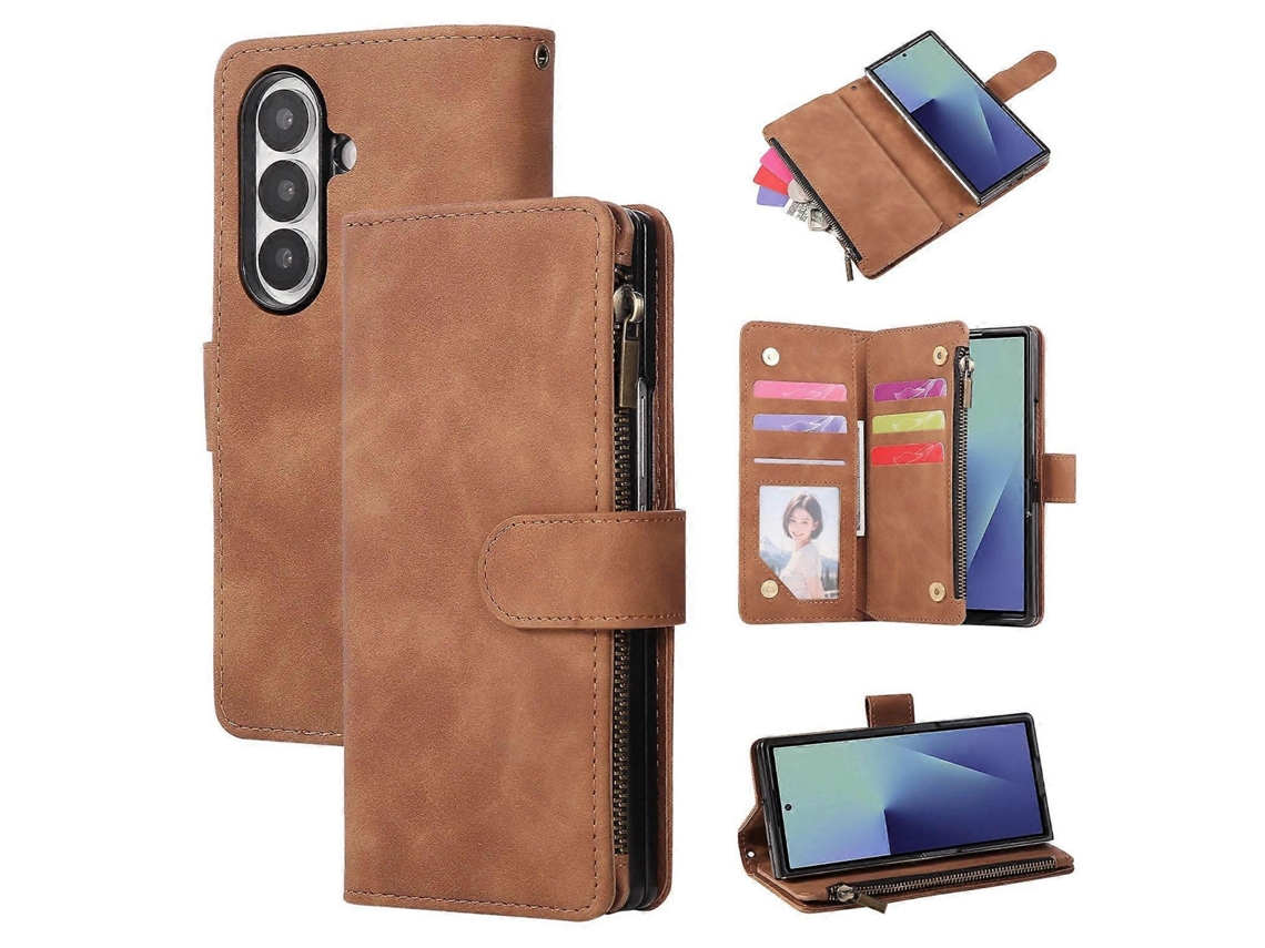 Capa Multifuncional Fosca Com Zíper Em Couro Para Celular Samsung Galaxy Z Fold7 5g