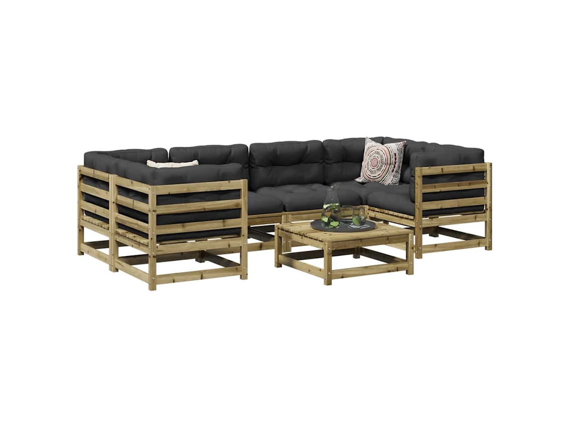 Vidaxl 7 Pcs Conjunto Sofás Jardim Madeira De Pinho Impregnada