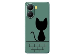 Capa Tkdaddy Para Xiaomi Redmi Turbo 4 5g / Poco X7 Pro 5g, Preta, Com Estampa De Gato Na Parede, Borda Reta, Tpu, Capa Traseira, Verde