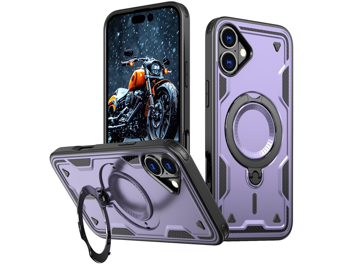 Capa Armor Híbrida Pc Tpu Para Iphone 16 Plus - Suporte De Anel Magsafe
