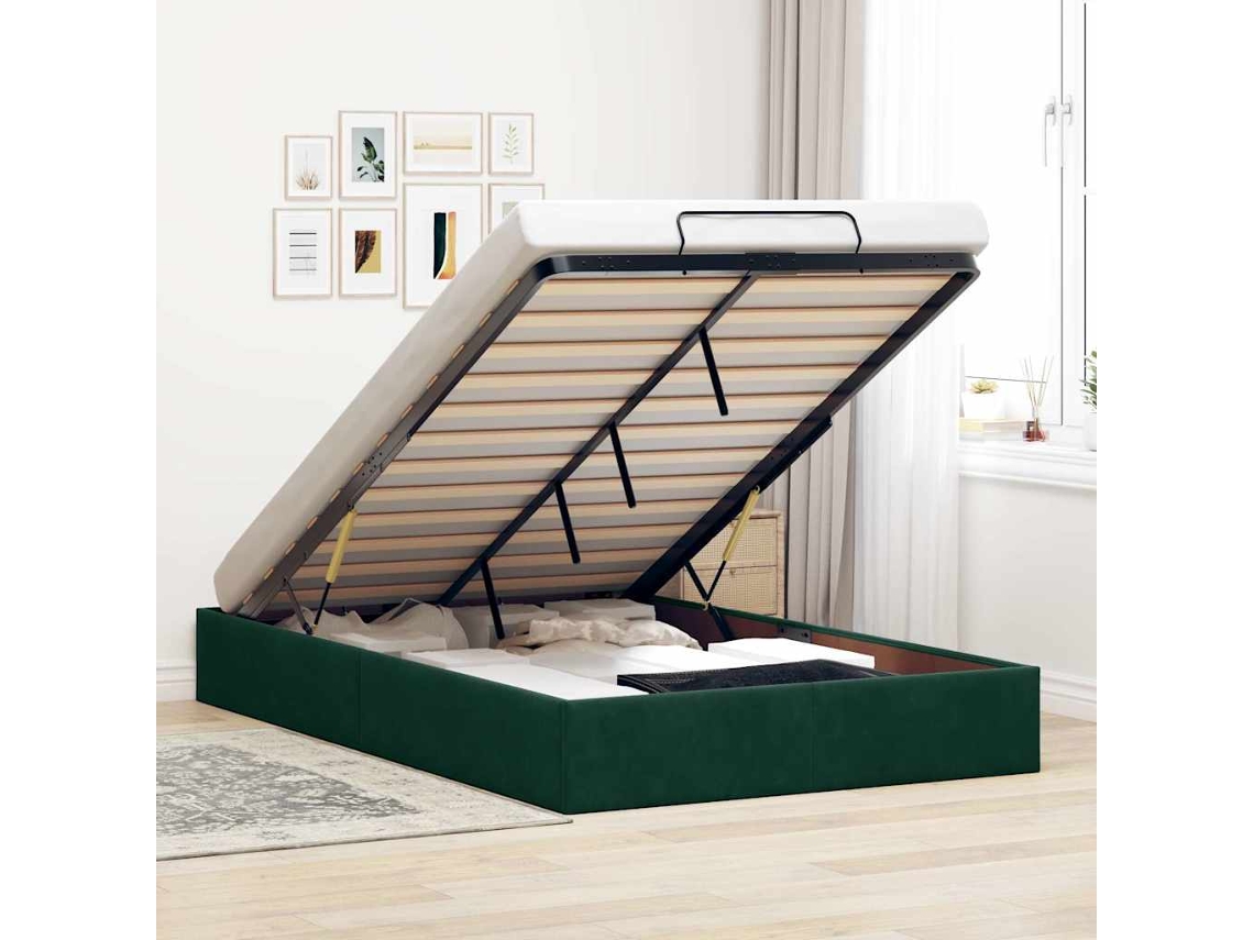Vidaxl Ottoman Bed Frame Sem Colchão Verde Escuro 120x190 Cm Veludo