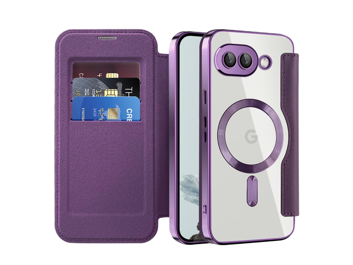 Capa Tipo Carteira Flip Em Couro Pu Compatível Com Magsafe Para Pixel 9a - Roxa