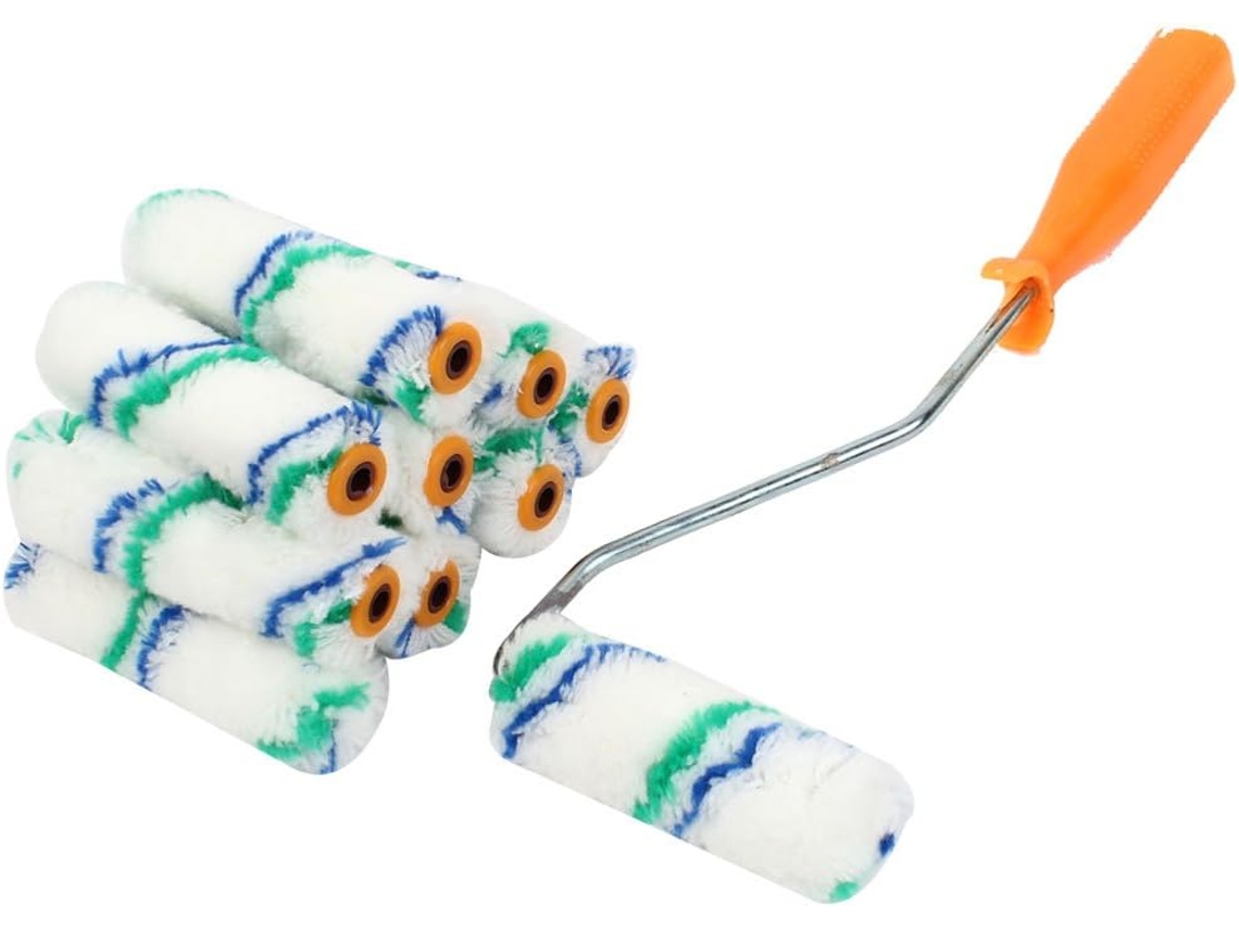 Rolo de Pintura Laranja com Estampa Listras e Cabo Plástico, 4'' 9 Capas para Decoração Parede CHABERLU