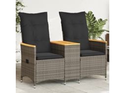 Vidaxl Sofá De Jardim Reclinável 2 Lugares Com Mesa Vime Pe Cinzento