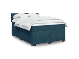 Vidaxl Cama Com Molas/colchão 140x190 Cm Veludo Azul-escuro