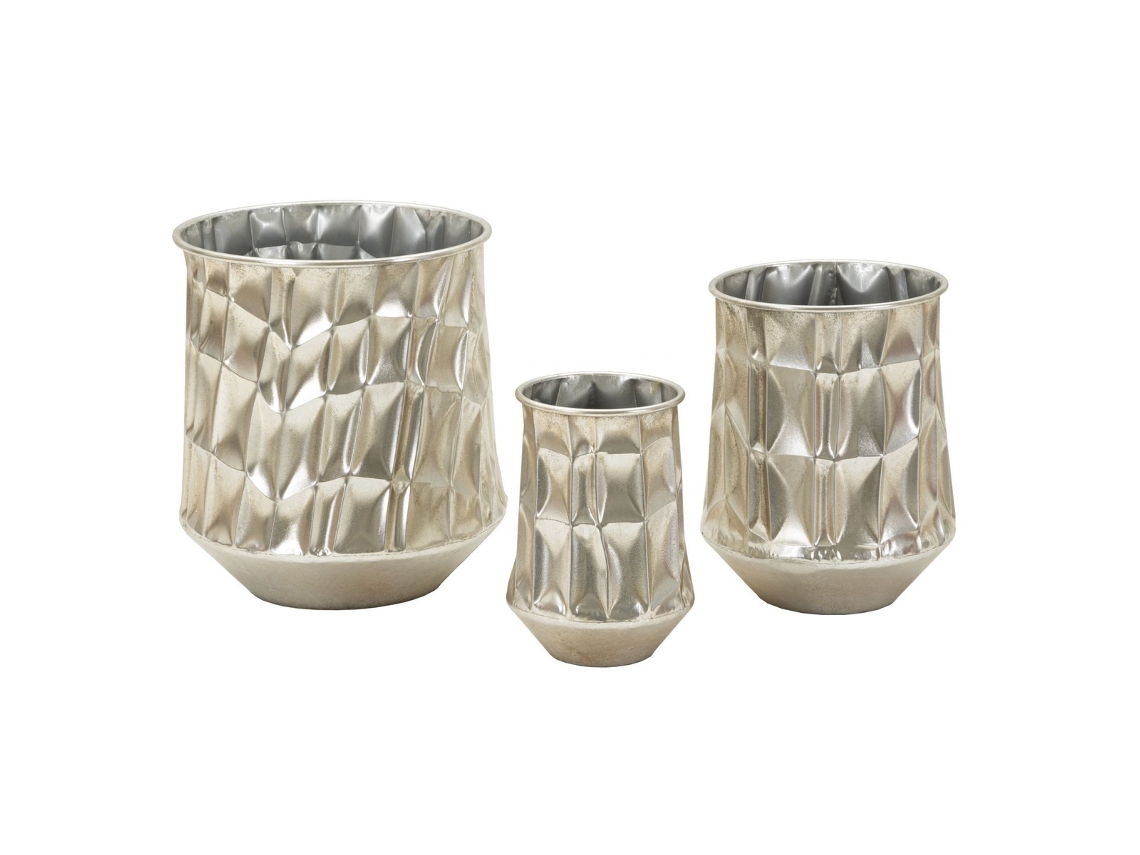 Conjunto de 3 potes decorativos Mf775, metal, prata, 35x35x38,5 cm, Epikasa