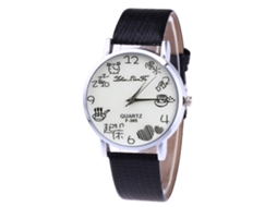 Reloj De Pulsera De Cuero Elegante Para Parejas Dial Redondo Cuarzo (negro)