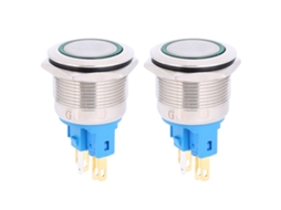 2pcs Chave De Pressão De Reset Anel 22mm Dc3-6v Com Nível De Proteção Ip65 6-pino Verde
