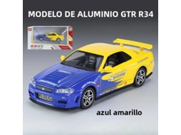 Miniatura Do Nissan Gtr34 (amarelo E Azul) Em Escala 1:32, Com Luzes E Efeitos Sonoros Realistas, Feita Em Metal Fundido.