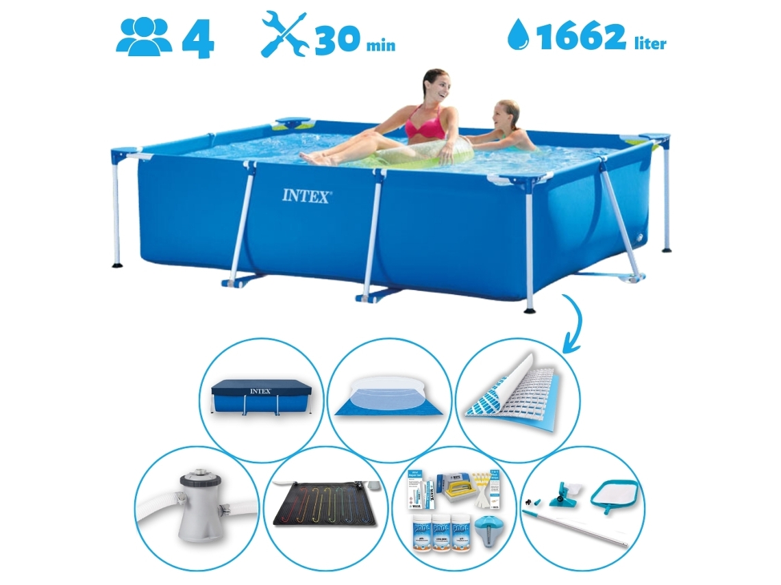 Piscina com Estrutura Retangular INTEX 220 X 150 X 60 Cm Azul Incluída Acessórios Cb97