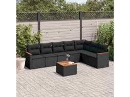 Vidaxl 8 Pcs Conjunto Sofás De Jardim Com Almofadões Vime Pe Preto