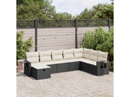 Vidaxl 8 Pcs Conjunto Sofás De Jardim Com Almofadões Vime Pe Preto