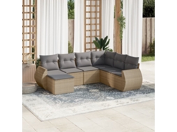 Vidaxl 7 Pcs Conjunto De Sofás P/ Jardim Com Almofadões Vime Pe Bege