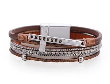 Pulseira YOU LIKE IT Blessed (Couro - Castanho - Ajustável)