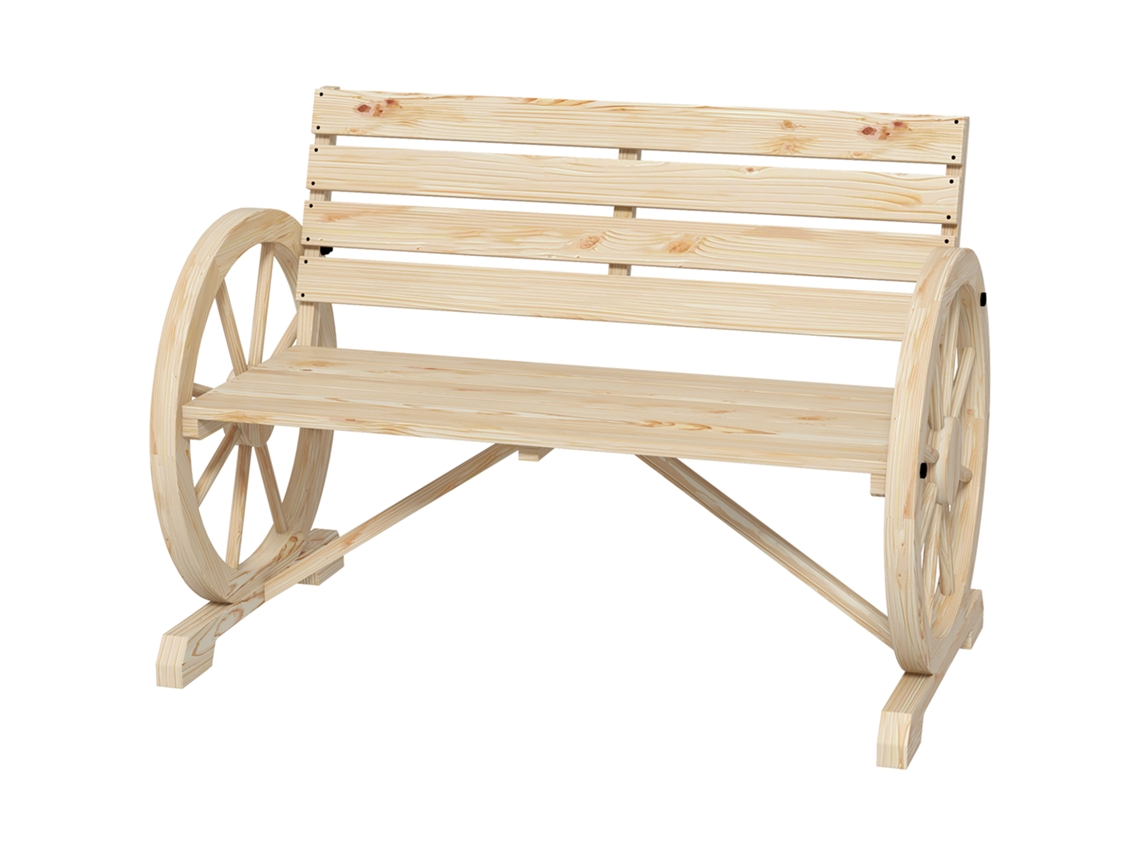 Banco De Jardim De Madeira Com Apoios Em Forma De Roda Para 2 Pessoas 105,5x56x79 Cm