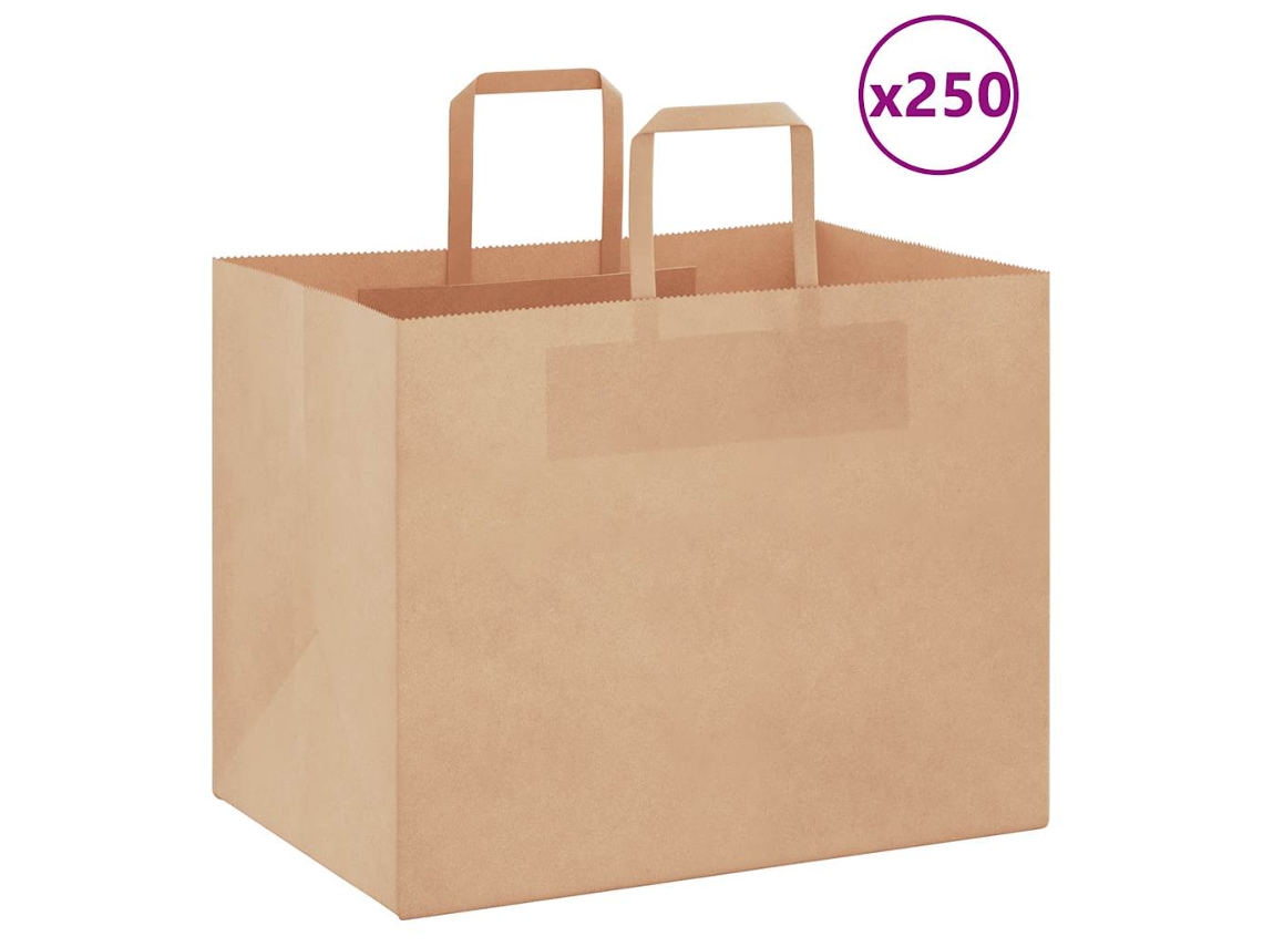 Vidaxl Sacos De Papel 250 Unid Com Alças Castanho 32x22x24 Cm