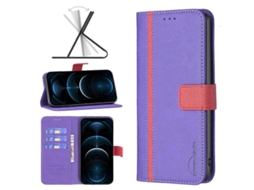 Capa De Couro Com Textura Cruzada E Cores Combinando Para Iphone 12 Pro Max Bf13, Roxa