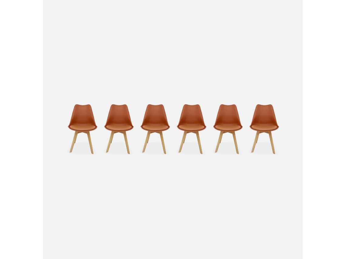Cadeira Estilo Escandinavo Com Pés Em Madeira De Faia, Set De 6, Terracota