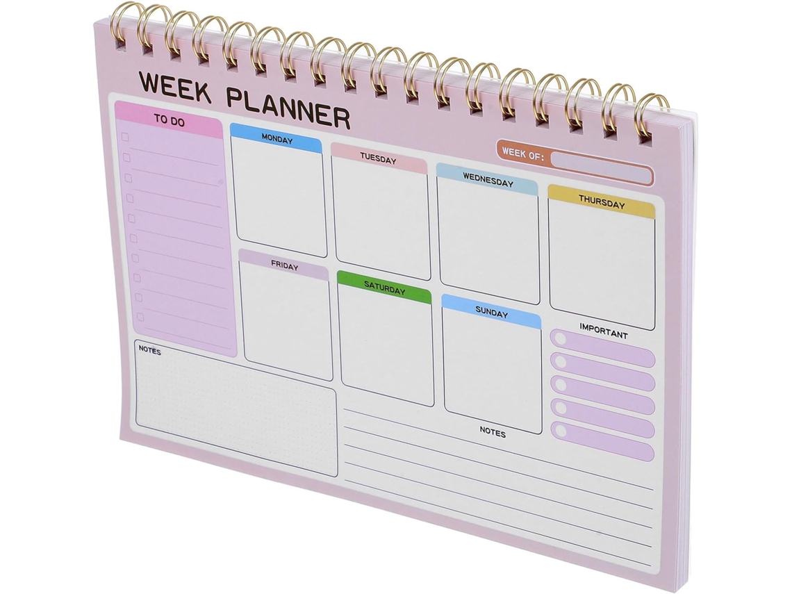 Planificateur Hebdomadaire Papier Rose Non Daté Reliure Spirale Double Espace Ample Para Écrire