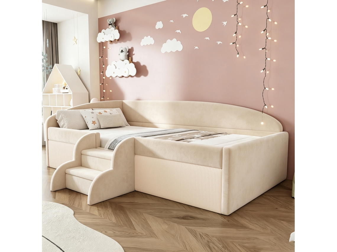 Cama Estofada Bege 90x190 Cm