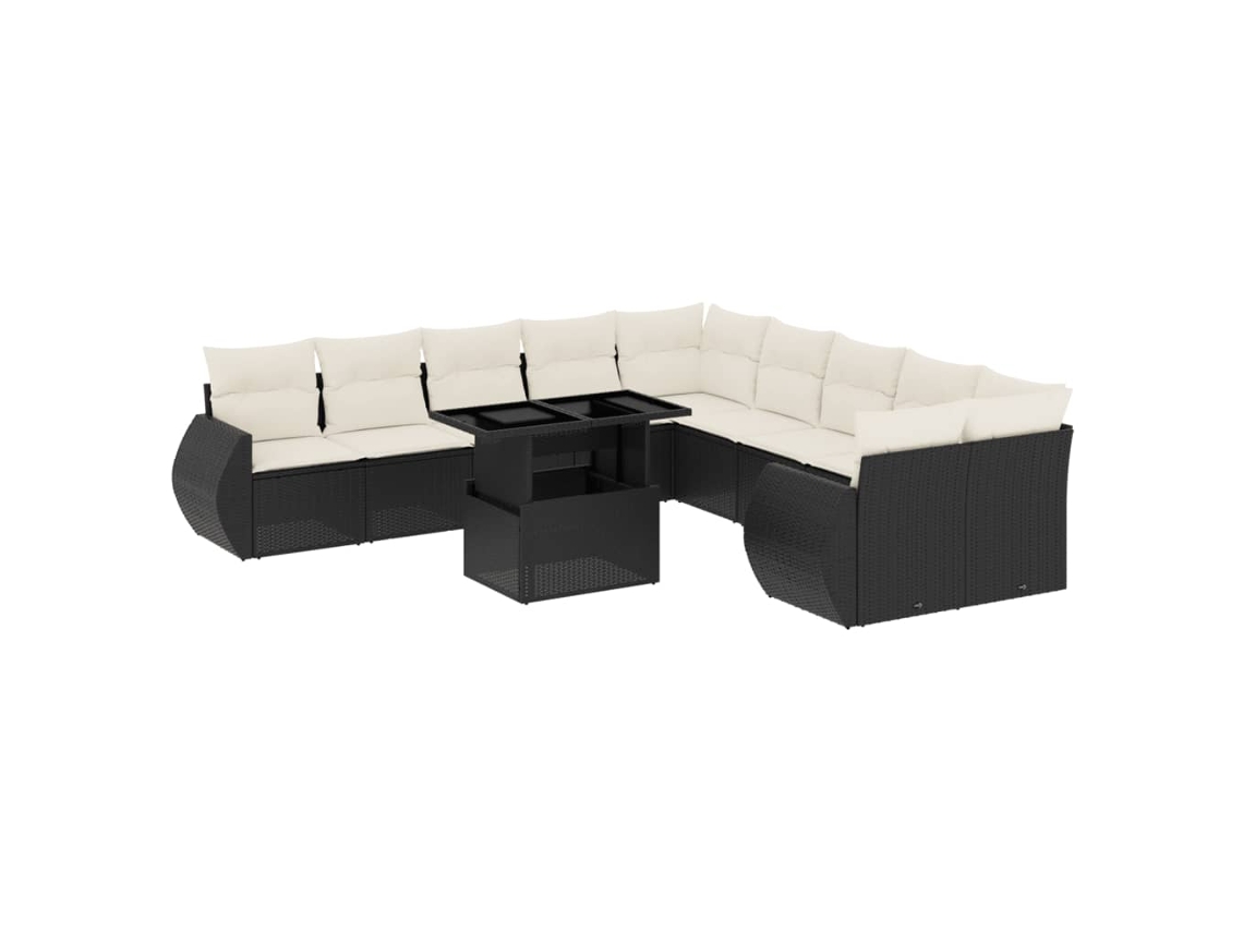 Conjunto de 11 Sofás de Jardim com Almofadões Vime Pe Preto MAISON EXCLUSIVE