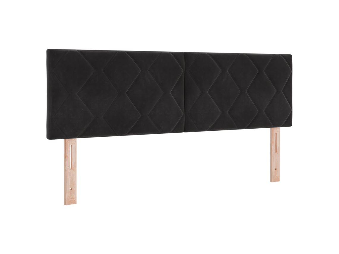 Cabeceira Led  Com Design De Blocos De Diamante, Preta, Vidaxl, Em Veludo
