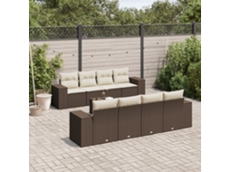 Vidaxl 9 Pcs Conjunto Sofás P/ Jardim C/ Almofadões Vime Pe Castanho