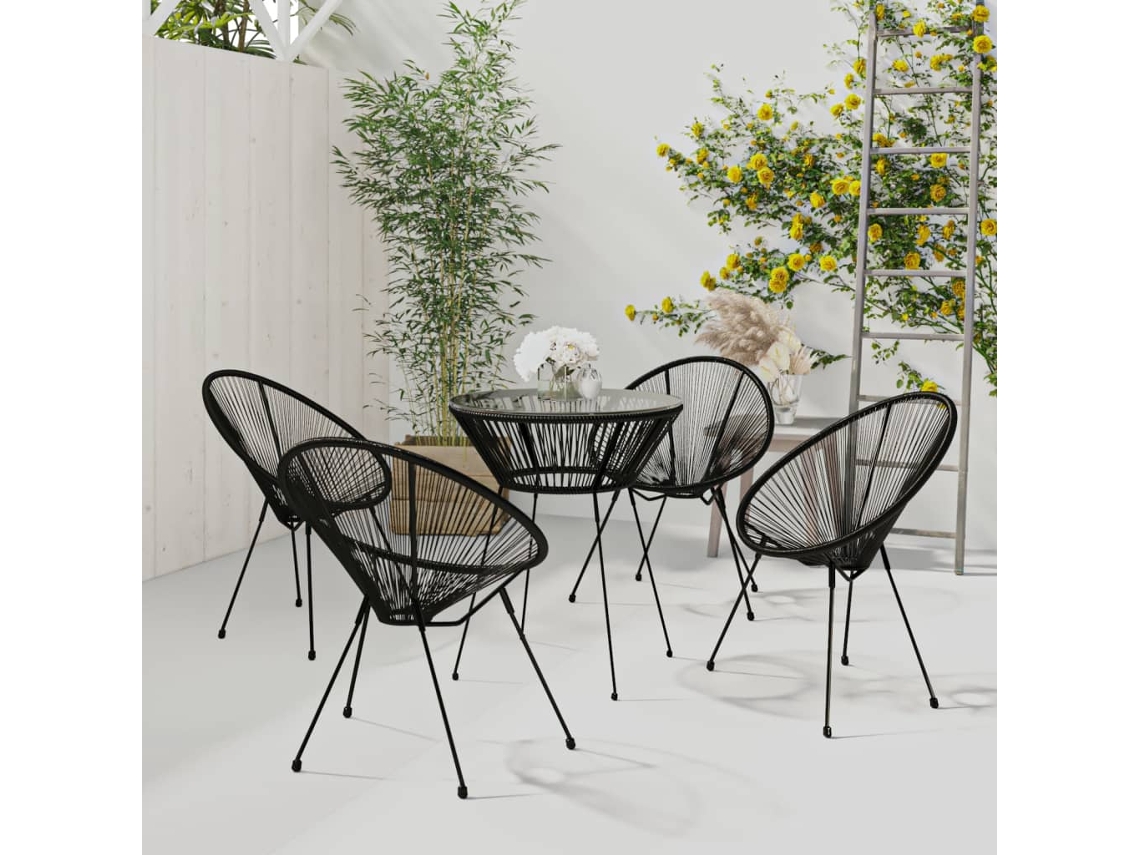 Vidaxl 5 Pcs Conjunto De Jantar Para Jardim Vime De Pvc Preto