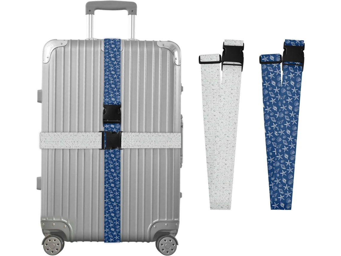 Conjunto De 2 Alças Bagagem Minimalistas Prateadas Com Estrela Do Mar Azul Escura E Concha, Alça De Viagem Ajustável