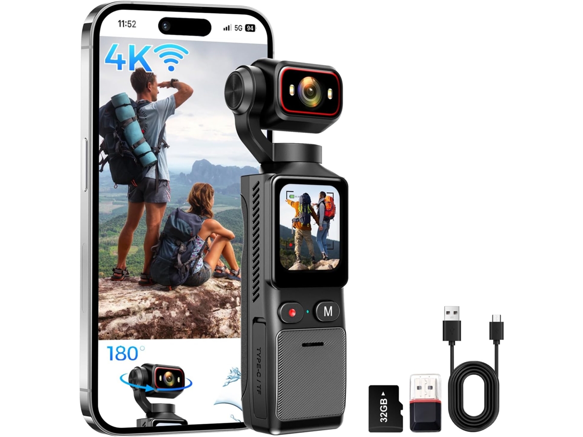 Câmera 4k Para Vlogs Com Lente Giratória De 180° E Estabilização Wi-fi (preta)