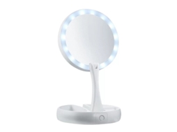 Espelho de maquiagem dobrável com LED para casa e viagens.