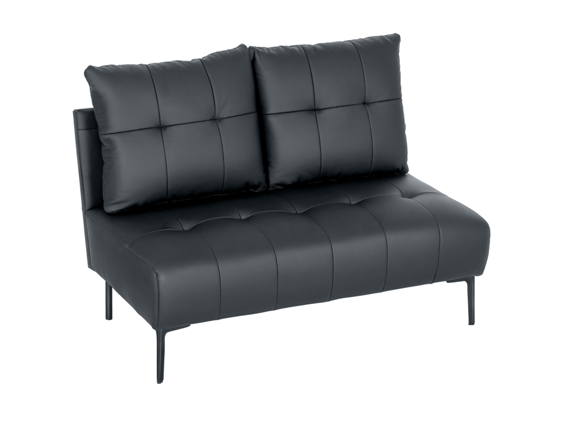 Sofá de 2 Lugares em Couro Sintético Sem Braços e Acolchoado com Botões, 115x73x83 Cm, Preto ZACHARY