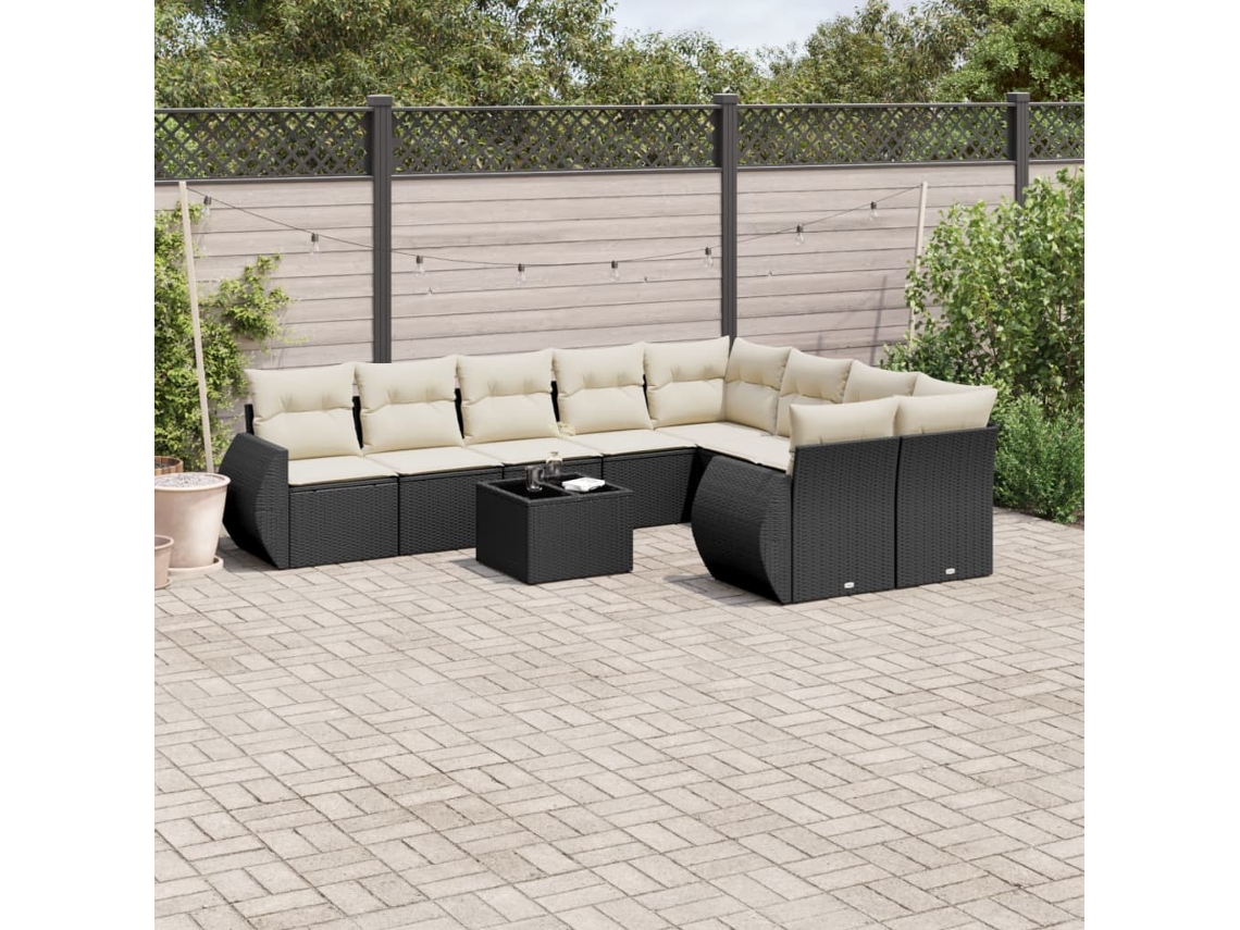 Vidaxl 10 Pcs Conjunto Sofás De Jardim C/ Almofadões Vime Pe Preto