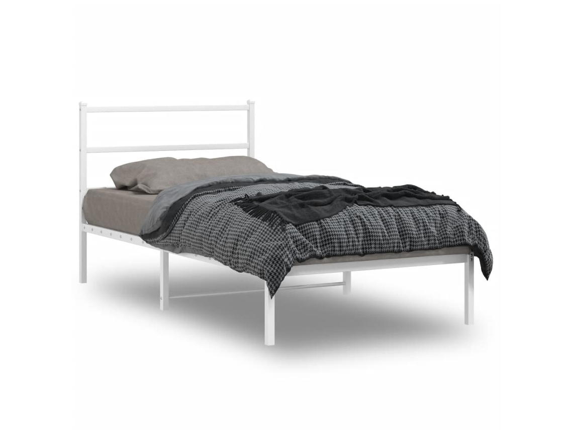 Vidaxl Estrutura De Cama Com Cabeceira 100x200 Cm Metal Branco