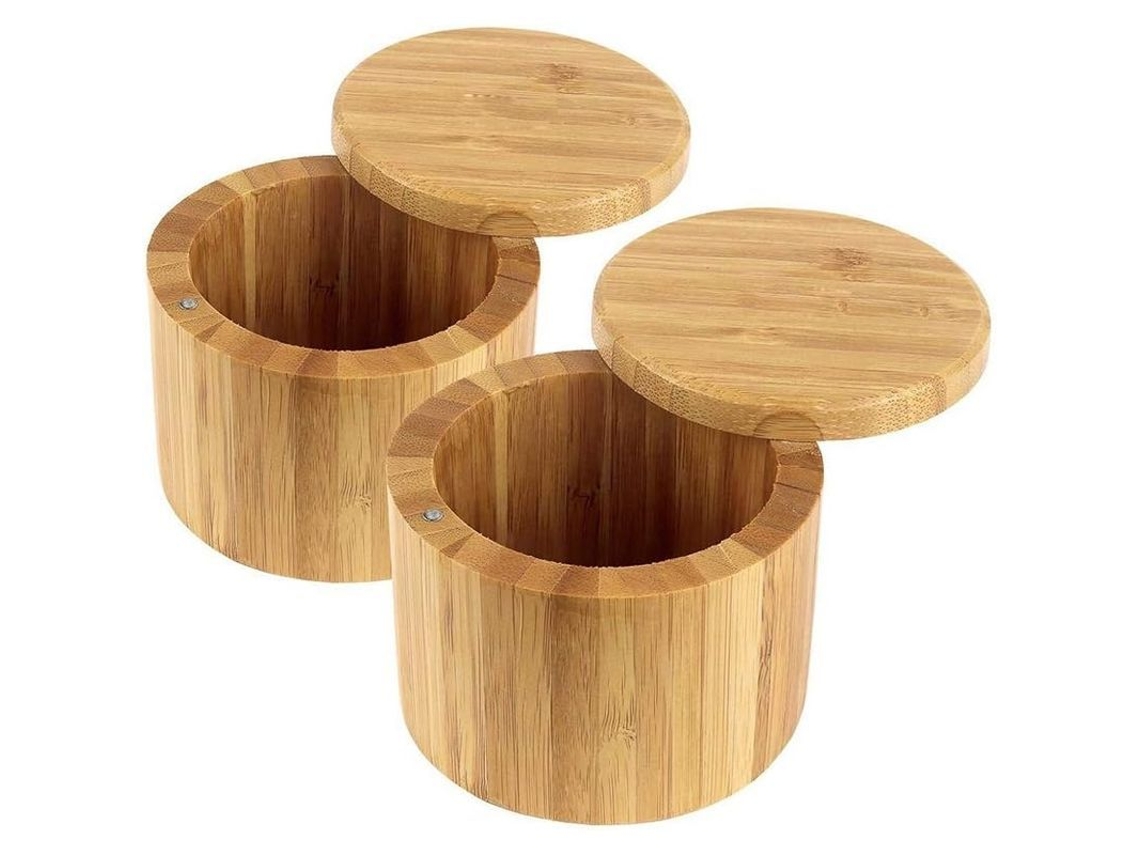 Caja De Sal Y Pimienta De Bambú Orgánico 2025 Abedoe, Recipiente Con Tapa Giratoria Para Almacenamiento En Cocina