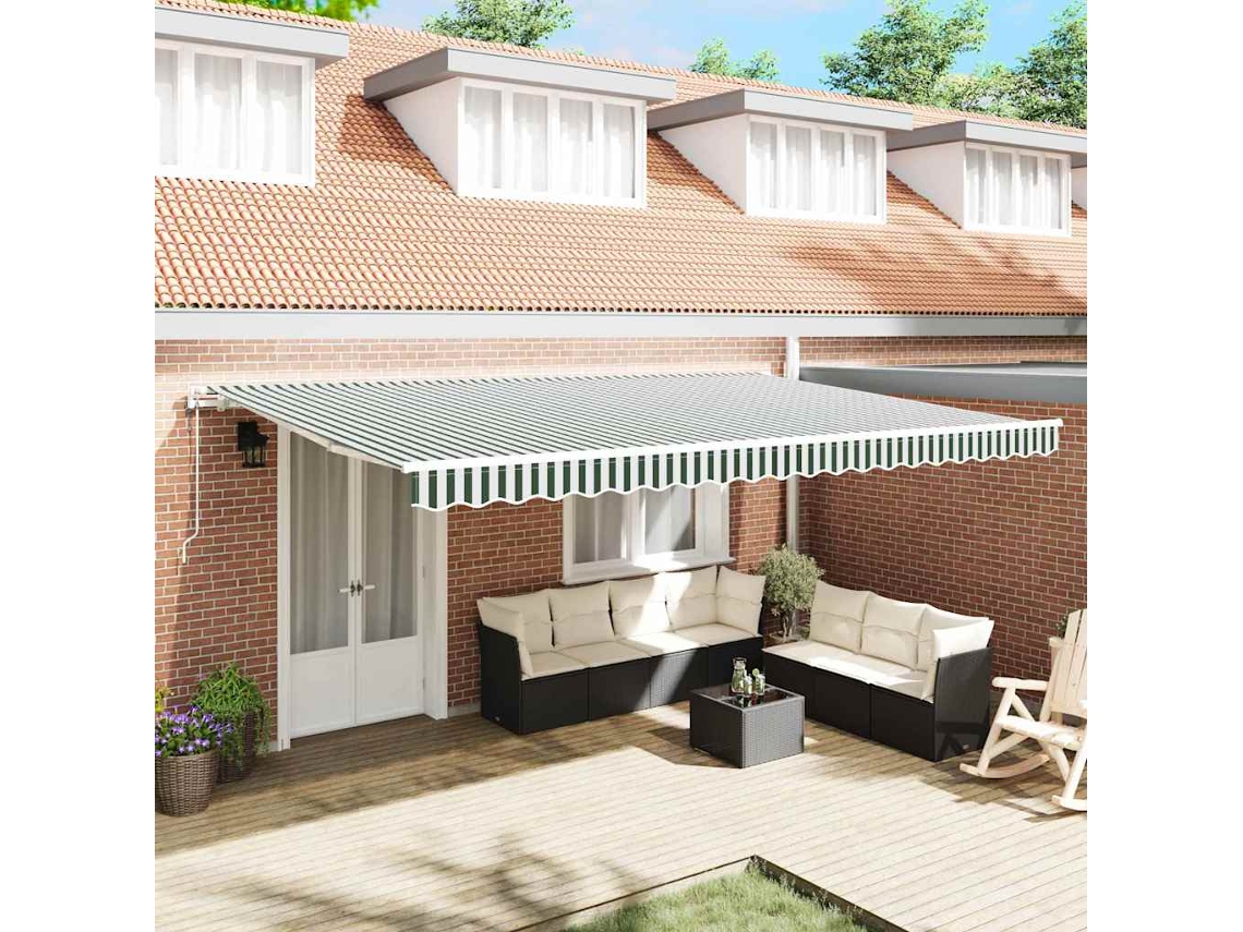 Vidaxl Toldo Retrátil Verde E Branco 500 × 350 Cm Tecido E Alumínio