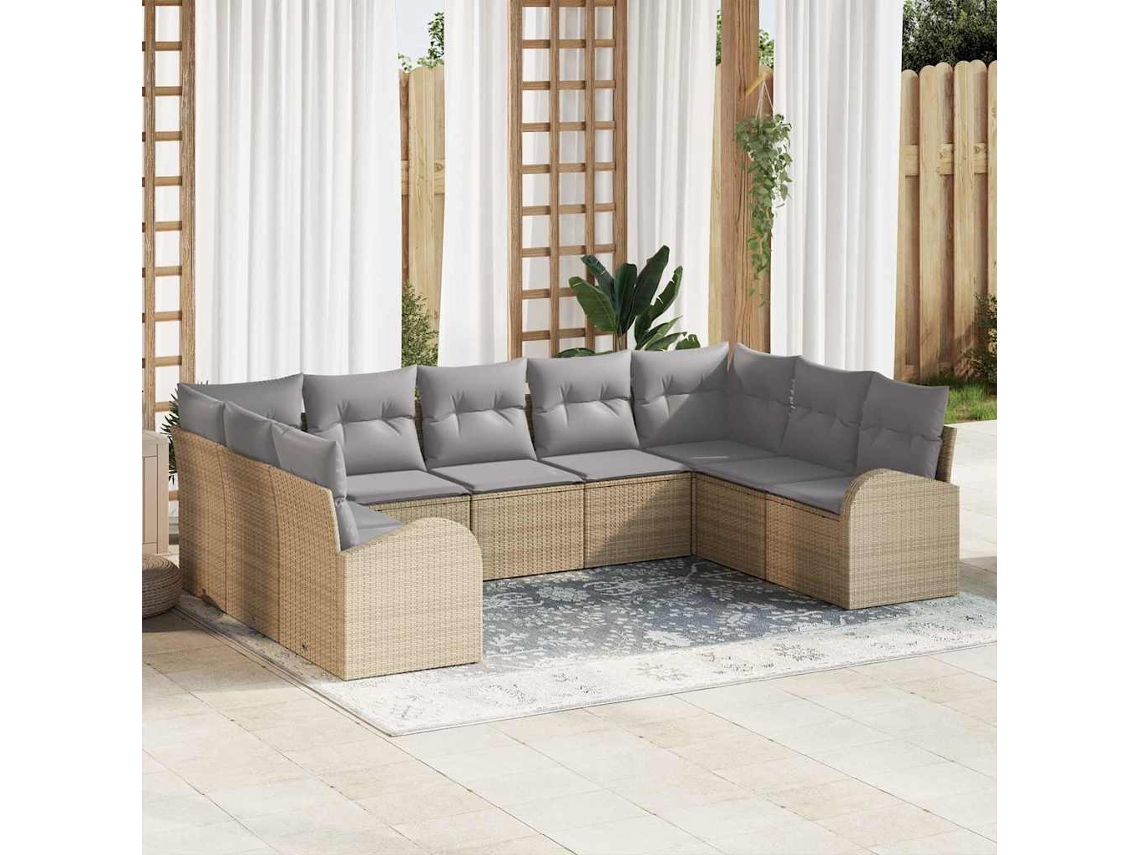 Vidaxl Conjunto De Sofás 9 Pcs Bege Rattan De Polipropileno