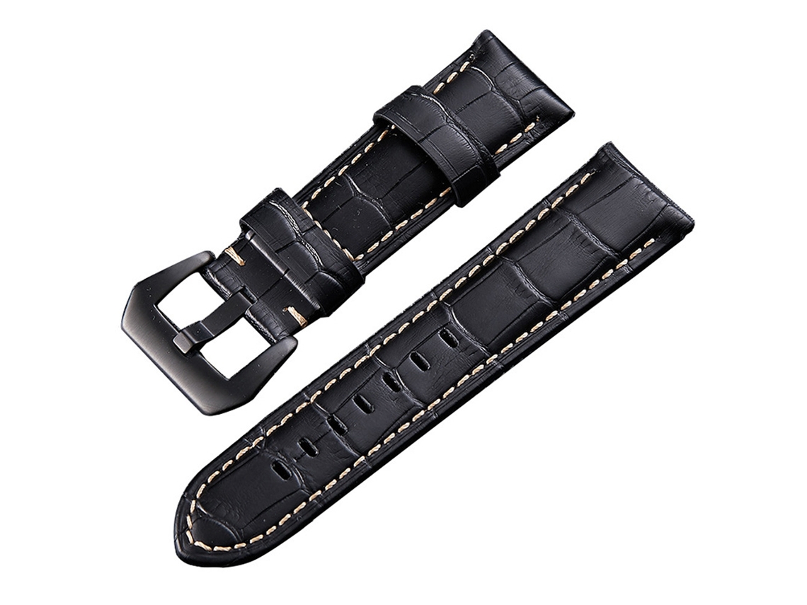 Cinto De Relógio De Couro Genuíno 22mm Com Fivela Preta Para Pulseira