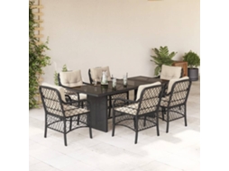 Vidaxl 7 Pcs Conjunto De Jantar P/ Jardim C/ Almofadões Vime Pe Preto