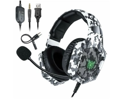 Auscultadores Gaming WILL & IVY TECH WORLD Onikuma K8 (Multiplataforma - Microfone - Branco Camuflagem)