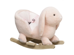 Baloiço Infantil Coelho de Pelúcia, para 18 36 Meses, Som e Cinto de Segurança, 60x33x50 Cm, Rosa