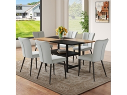 Conjunto Mesa Retangular 160cm, 6cadeiras Pu Cinza+metal Preto, Armazenamento, Sala/cozinha-qq